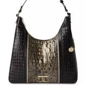 NWT Brahmin Tabitha Sarastro Onyx Croc Embossed Leather Shoulder Bag Ret. $445